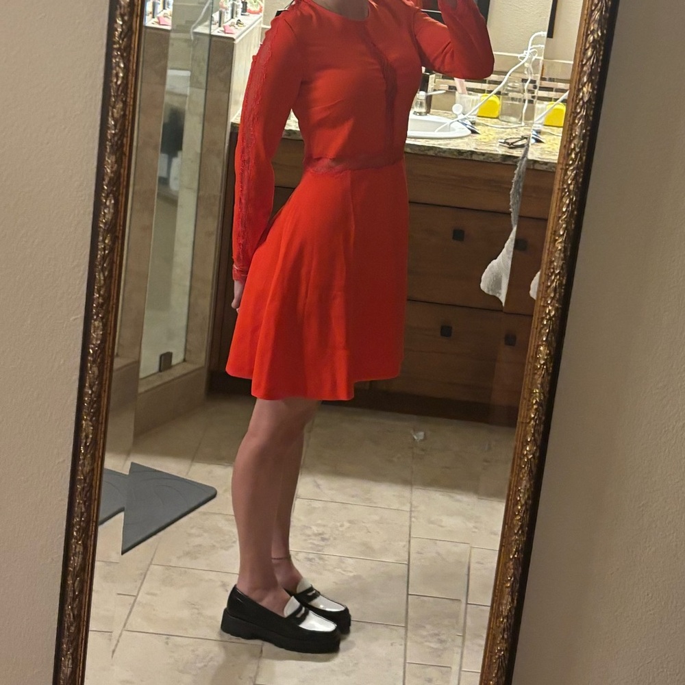 The Kooples Red Long Sleeve Dress with Lace - Picture 6 of 6